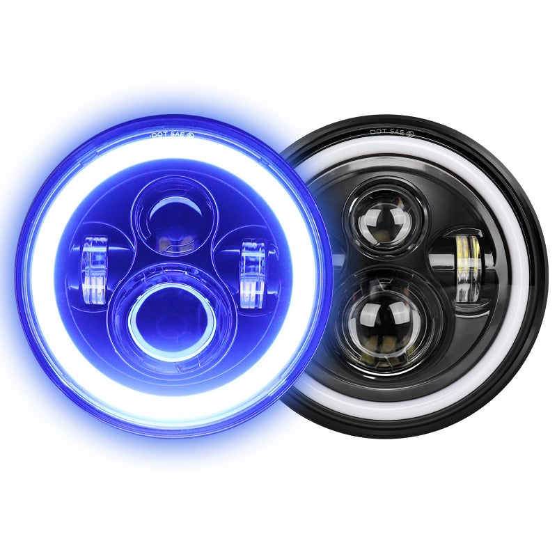 UNISHINE 7 inch led headlight Round H6024 led Headlight Blue Halo headlight Running Amber Turn Signal Seal Beam 7 round headlights Compatible with Jeep Wrangler JK TJ CJ Compatible with MiataChevy