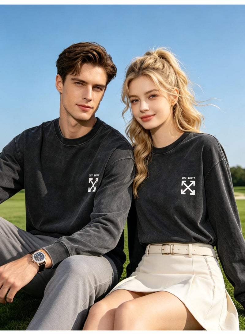 أوف-وايت OFF-WHITE Men's and women's loose cotton washed long sleeve T-shirts - Image 2
