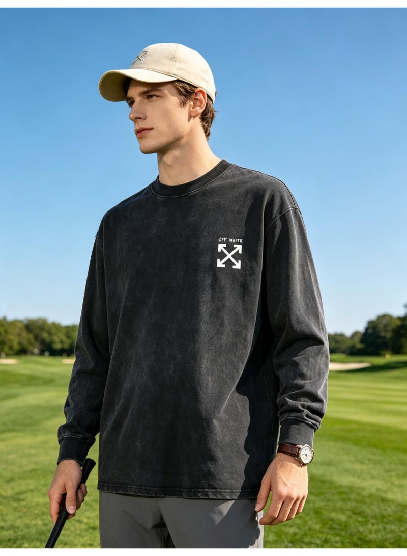 أوف-وايت OFF-WHITE Men's and women's loose cotton washed long sleeve T-shirts - Image 1