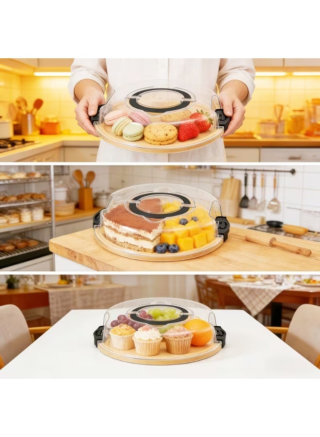 حافظة كيك خشب دائرية بغطاء شفاف – علبة تقديم وحفظ الكيك والحلويات بتصميم أنيق وعصري - Image 3