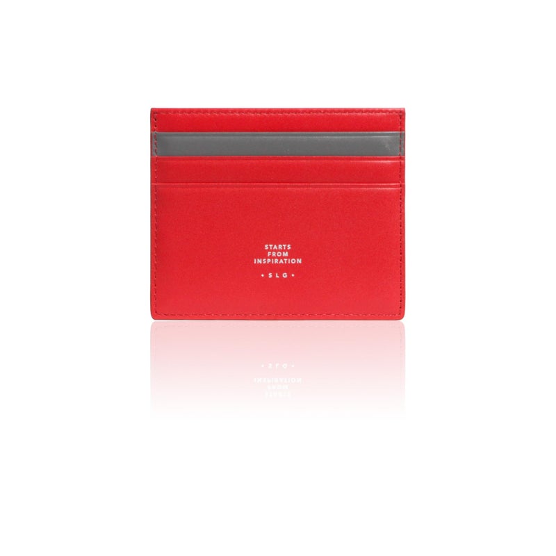 SLG Lucen Ultra Slim Handcrafted Calf Leather Card Wallet for Men and Women Minimalist Design with Elegant Dual Color Accent Holds Cash and Cards RedGray - Image 2