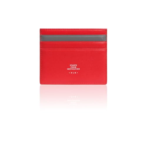SLG Lucen Ultra Slim Handcrafted Calf Leather Card Wallet for Men and Women Minimalist Design with Elegant Dual Color Accent Holds Cash and Cards RedGray - Image 1