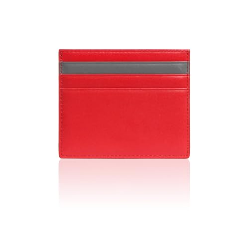 SLG Lucen Ultra Slim Handcrafted Calf Leather Card Wallet for Men and Women Minimalist Design with Elegant Dual Color Accent Holds Cash and Cards RedGray - Image 3