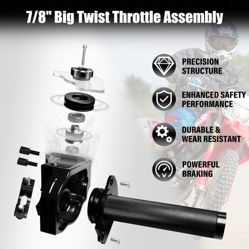 JXPANG Universal 7/8" Big Twist Throttle Assembly, Dual Push-Pull Cable with Transparent Window for 110-650cc Dirt Pit Bike, Motocross, ATV & Quad, CNC Aluminum Quick Twister Throttle Grip (Black) - Image 4