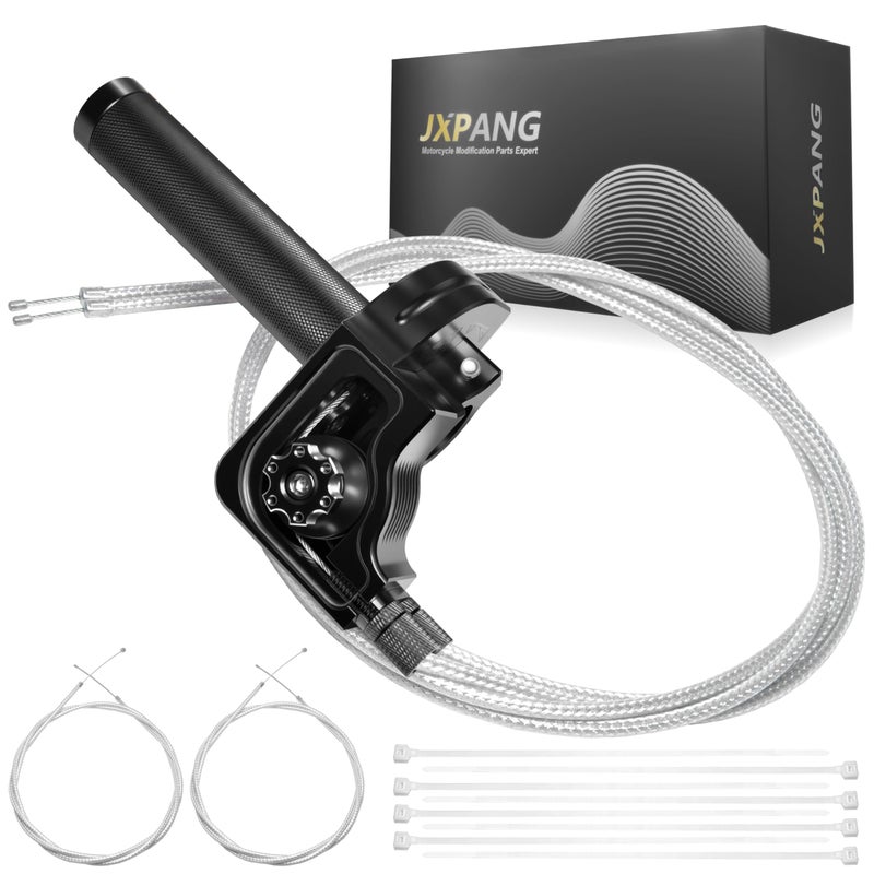 JXPANG Universal 7/8" Big Twist Throttle Assembly, Dual Push-Pull Cable with Transparent Window for 110-650cc Dirt Pit Bike, Motocross, ATV & Quad, CNC Aluminum Quick Twister Throttle Grip (Black) - Image 1