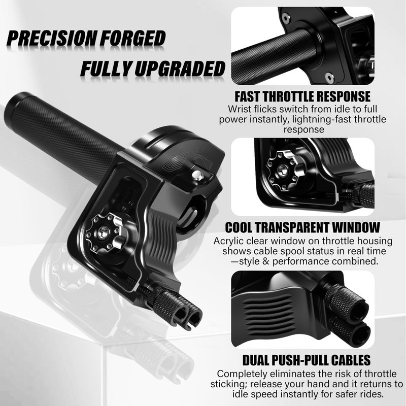 JXPANG Universal 7/8" Big Twist Throttle Assembly, Dual Push-Pull Cable with Transparent Window for 110-650cc Dirt Pit Bike, Motocross, ATV & Quad, CNC Aluminum Quick Twister Throttle Grip (Black) - Image 3