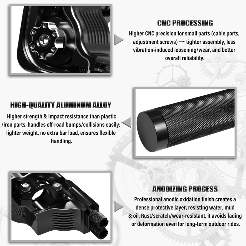 JXPANG Universal 7/8" Big Twist Throttle Assembly, Dual Push-Pull Cable with Transparent Window for 110-650cc Dirt Pit Bike, Motocross, ATV & Quad, CNC Aluminum Quick Twister Throttle Grip (Black) - Image 2