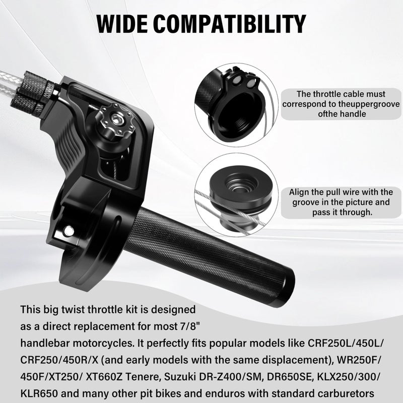 JXPANG Universal 7/8" Big Twist Throttle Assembly, Dual Push-Pull Cable with Transparent Window for 110-650cc Dirt Pit Bike, Motocross, ATV & Quad, CNC Aluminum Quick Twister Throttle Grip (Black) - Image 5