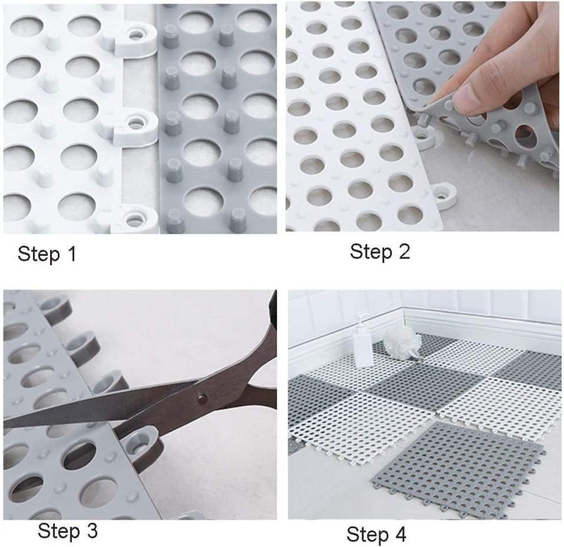 FEBLICH Anti Slip Interlocking Rubber Floor Tiles Bathroom Mat 12" X 12" Soft PVC Non-Slip Tile Splicing Waterproof Mat Bath Shower Floor Mat with Drainage Holes for Bathroom, Kitchen, Pool, Wet Areas (20) - Image 3