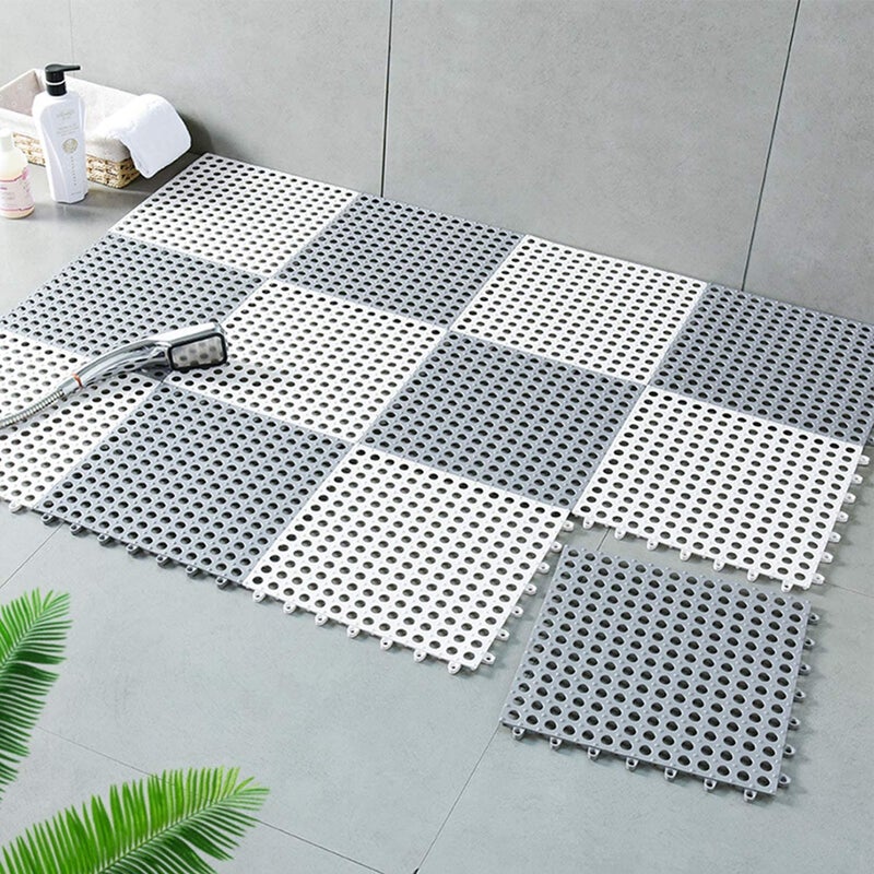 FEBLICH Anti Slip Interlocking Rubber Floor Tiles Bathroom Mat 12" X 12" Soft PVC Non-Slip Tile Splicing Waterproof Mat Bath Shower Floor Mat with Drainage Holes for Bathroom, Kitchen, Pool, Wet Areas (20) - Image 1