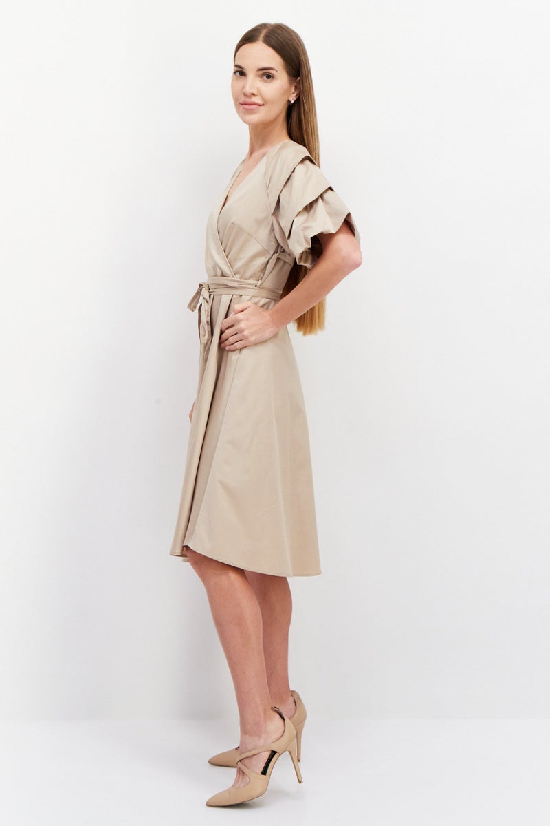 VERO MODA فستان ميدي بسيط للنساء، تان - Image 3