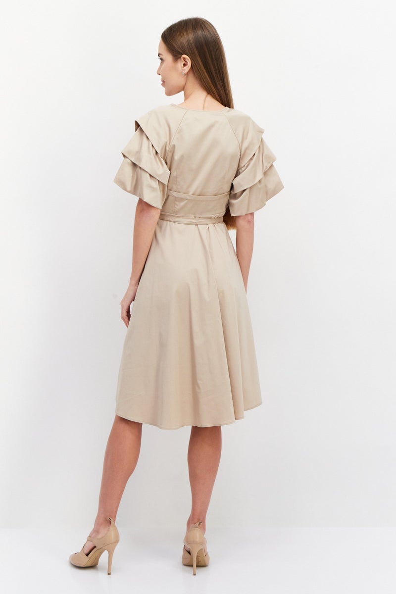 VERO MODA فستان ميدي بسيط للنساء، تان - Image 4