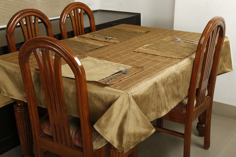 Dekor World Polyester 9 Piece Sequence Tissue Table Cover Set for 8 Seater Table - Red - Image 1