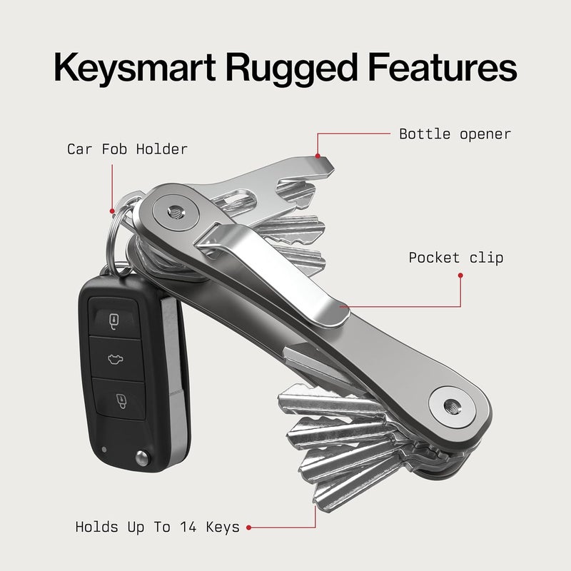KeySmart Rugged Multi-Tool Key Holder with Bottle Opener and Pocket Clip - Titanium - Image 4