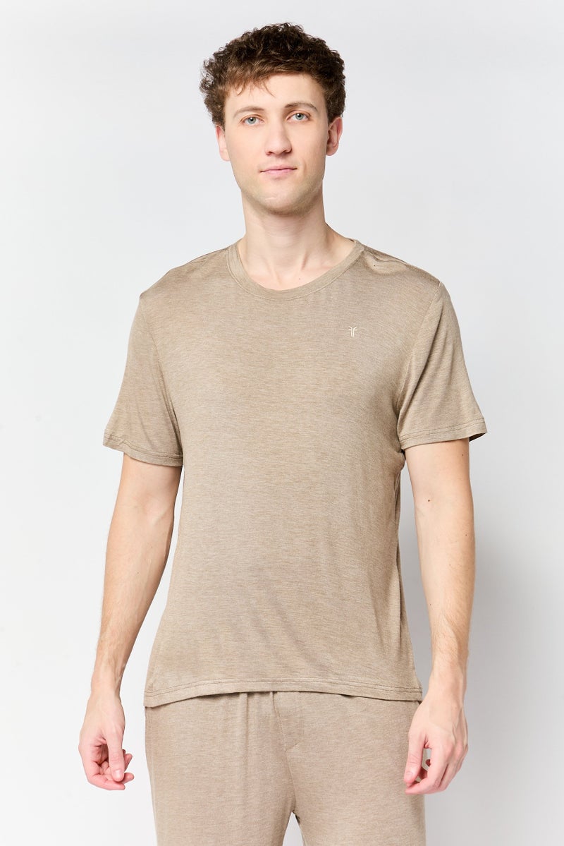 Frye Men 2 Pcs Short Sleeve Top And Bottom Sleepwear Set, Taupe - Image 3