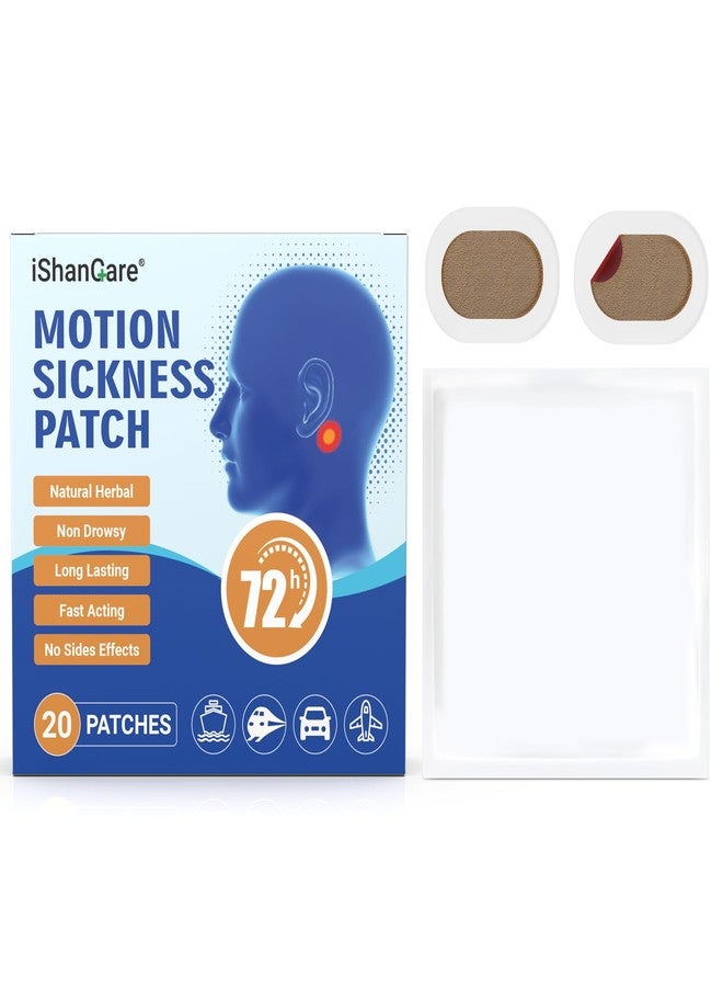 ishancare Motion Sickness Patches, Non Drowsy, 20 Count Sea Sickness Patches for Cruise Travel Essentials, Waterproof Behind Ear for Car, Airplane, Ship, Fast Acting Long Lasting 72H - Image 1