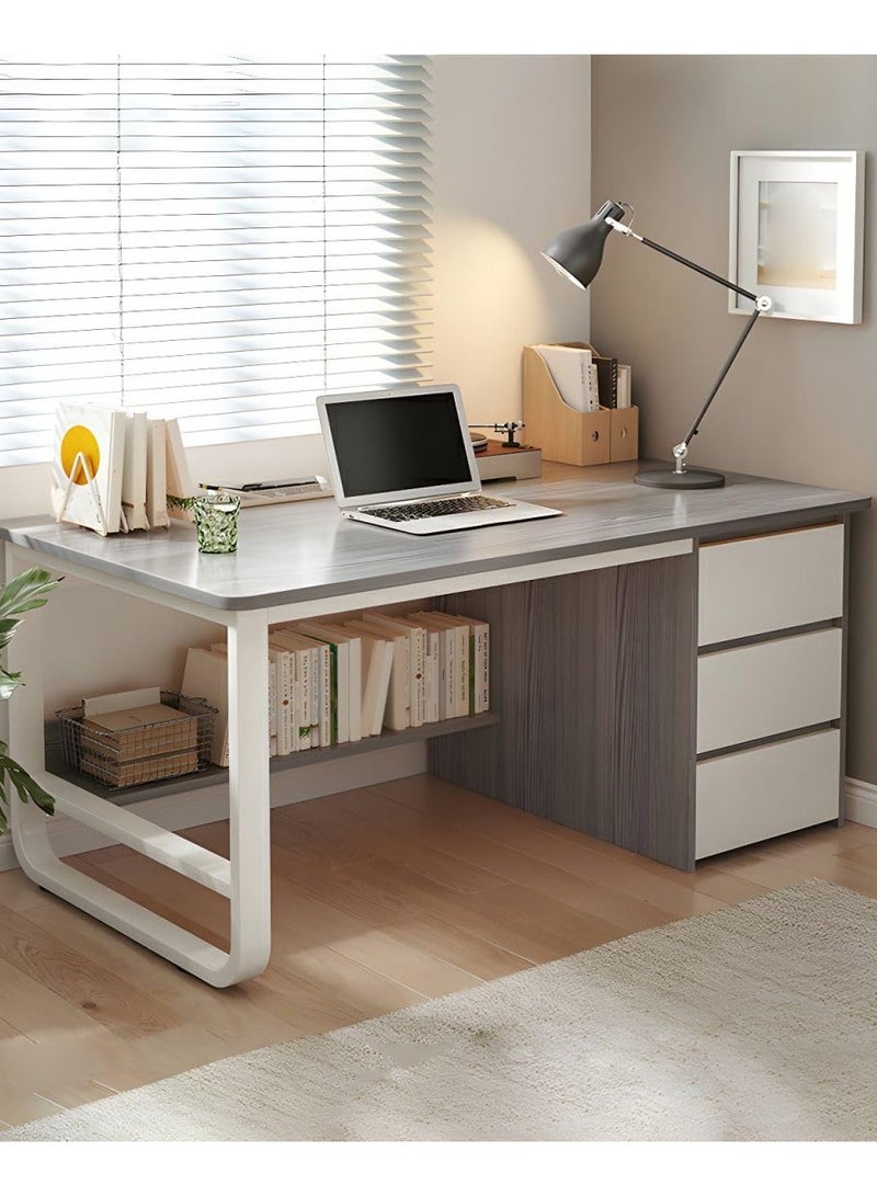 اليسا مكتب كمبيوتر رمادي مقاس 120 سم مع 3 أدراج - طاولة مكتب ودراسة منزلية عصرية مع مساحة تخزين - Image 1