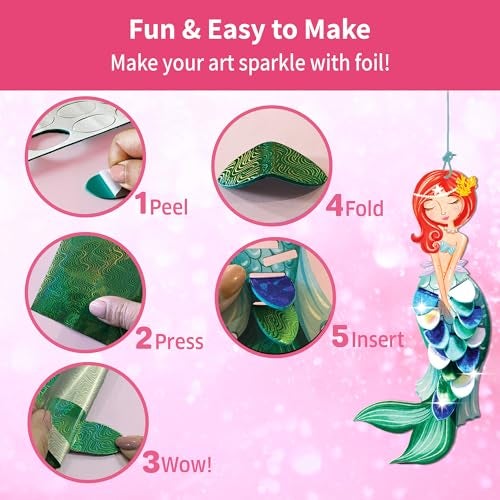 Chalk and Chuckles Fabulous Foil Art and Craft Kit for Kids Age 4-8, 3D DIY Unicorn, Princess & Mermaid Decorations, Birthday Gifts for Girls & Boys 5, 6, 7-9, Creative Mess-Free Activity - Image 5