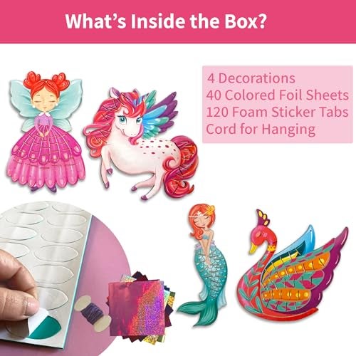 Chalk and Chuckles Fabulous Foil Art and Craft Kit for Kids Age 4-8, 3D DIY Unicorn, Princess & Mermaid Decorations, Birthday Gifts for Girls & Boys 5, 6, 7-9, Creative Mess-Free Activity - Image 4