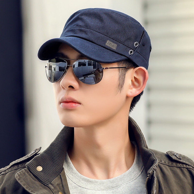 New Flat Top Military Cap Sports Casual Baseball Hat for Men Navy blue - Image 1