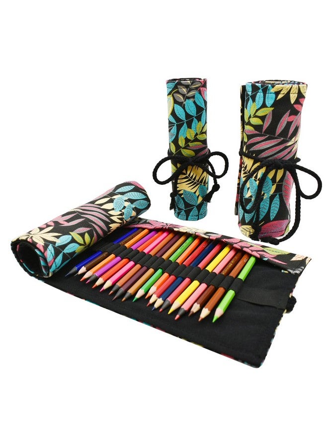 Maydahui 24/48/72 Slots Colored Pencil Wraps Canvas Pencils Roll Holder Pencil Pouch Aesthetic Case Organizer Bag For Art Lovers Artist Drawing(Colorful Leaf,72 Slots)  - Image 1