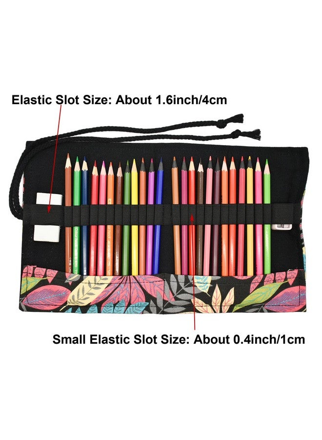 Maydahui 24/48/72 Slots Colored Pencil Wraps Canvas Pencils Roll Holder Pencil Pouch Aesthetic Case Organizer Bag For Art Lovers Artist Drawing(Colorful Leaf,72 Slots)  - Image 3