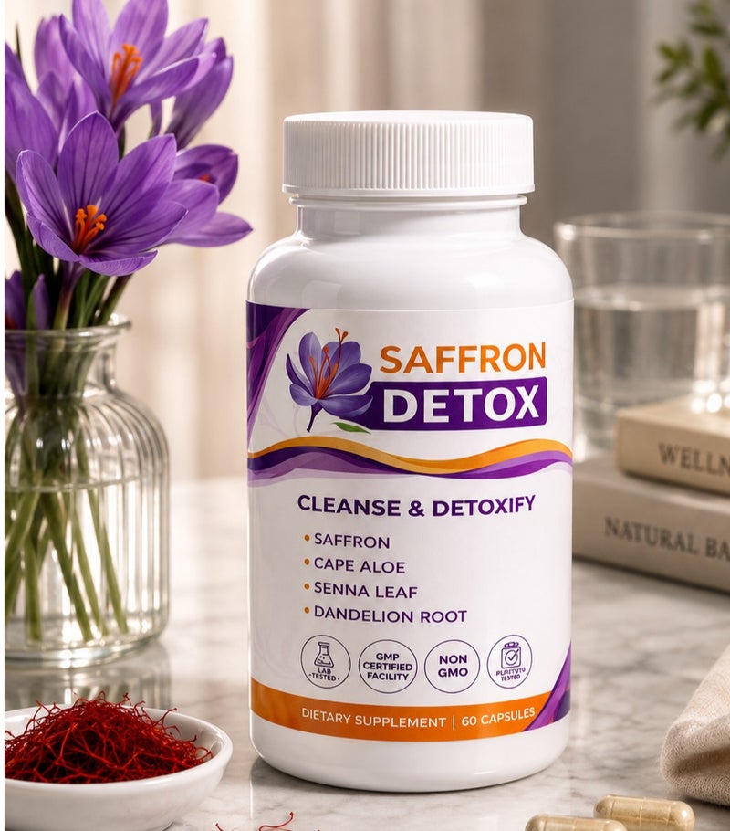 Saffron Detox Dietary Supplement with Saffron, Cape Aloe, Senna Leaf & Dandelion Root | 60 Capsules - Image 1