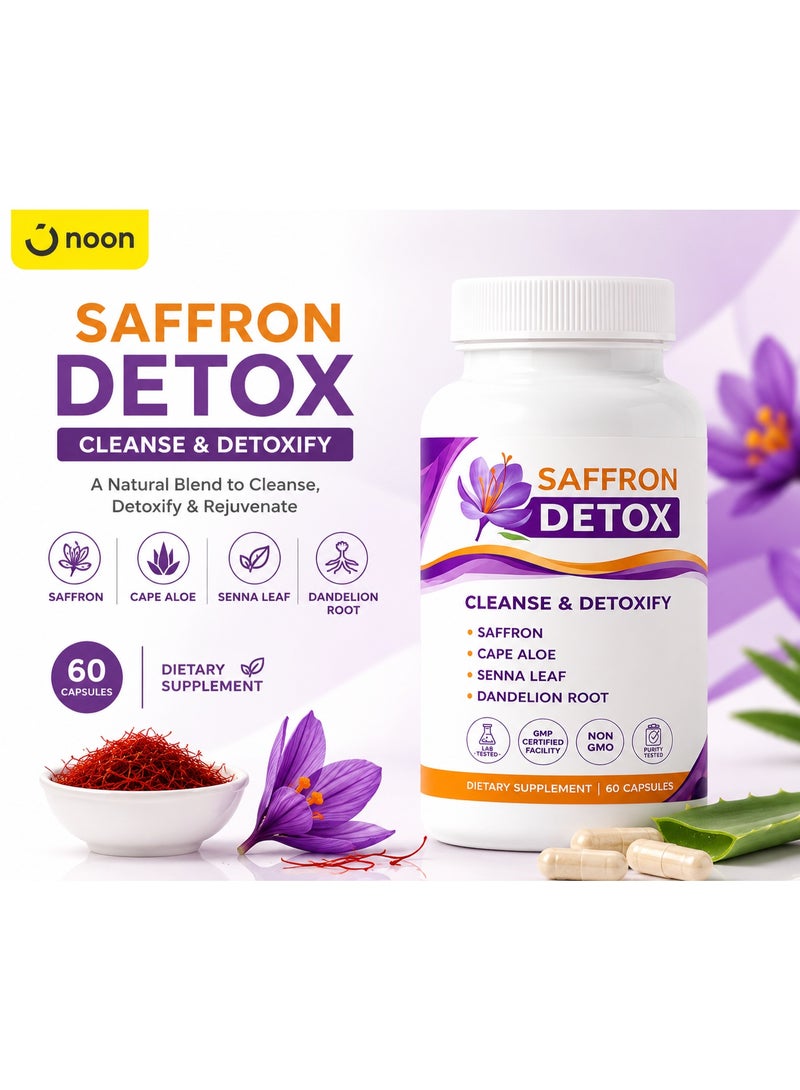 Saffron Detox Dietary Supplement with Saffron, Cape Aloe, Senna Leaf & Dandelion Root | 60 Capsules - Image 2
