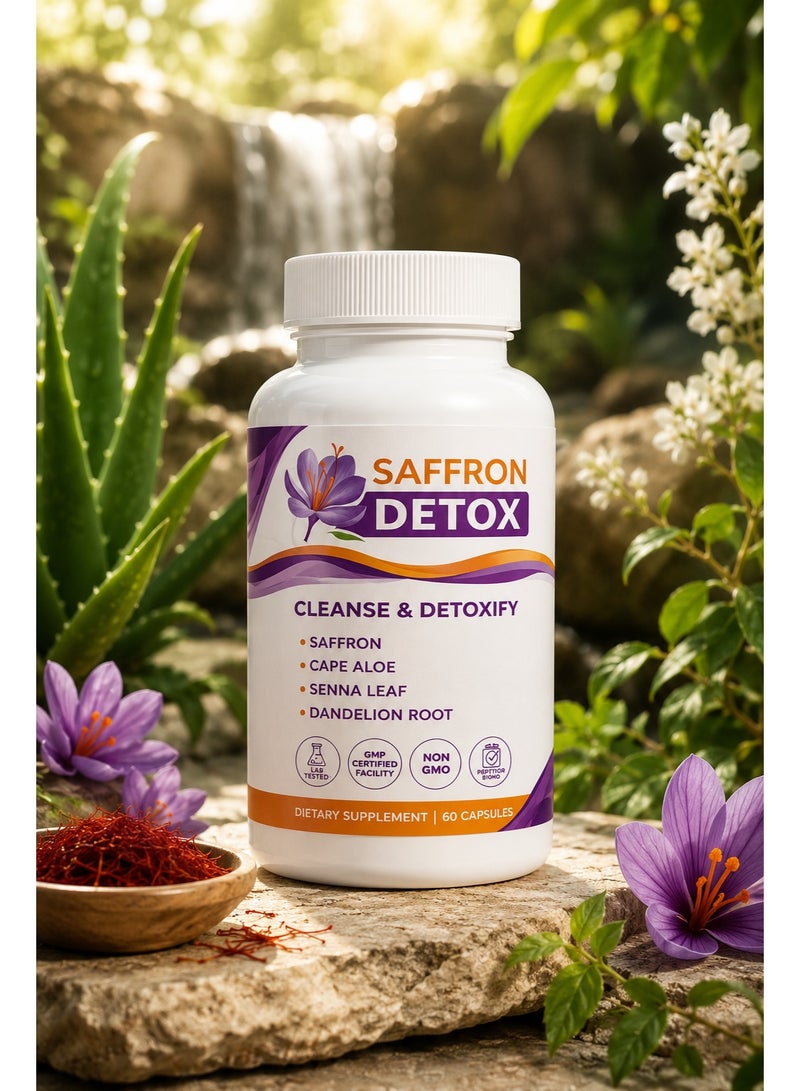 Saffron Detox Dietary Supplement with Saffron, Cape Aloe, Senna Leaf & Dandelion Root | 60 Capsules - Image 3