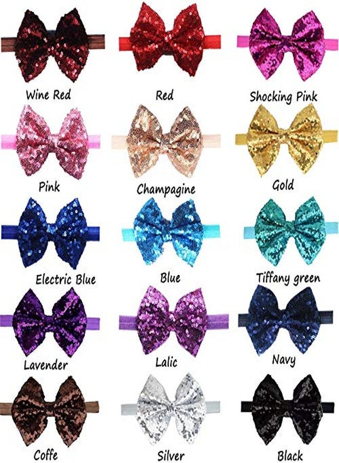 Belicia Big Boutique Bling Sparkly Glitter Sequin Bows Headband Elastic Rubber and Fabric Multicolour Hair Bands for Newborns Babies, Toddlers and Infants - Image 2