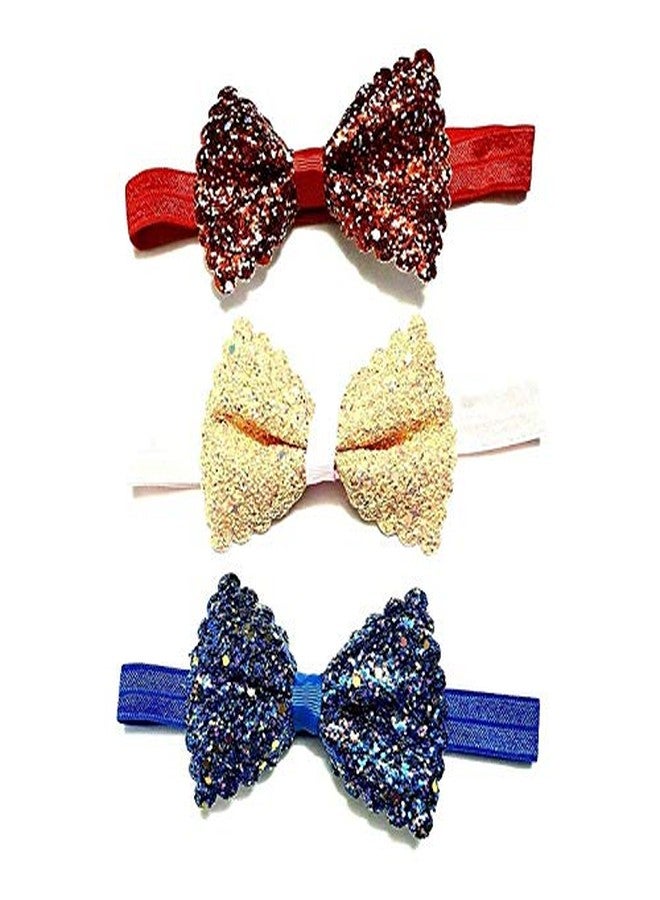 Belicia Big Boutique Bling Sparkly Glitter Sequin Bows Headband Elastic Rubber and Fabric Multicolour Hair Bands for Newborns Babies, Toddlers and Infants - Image 1