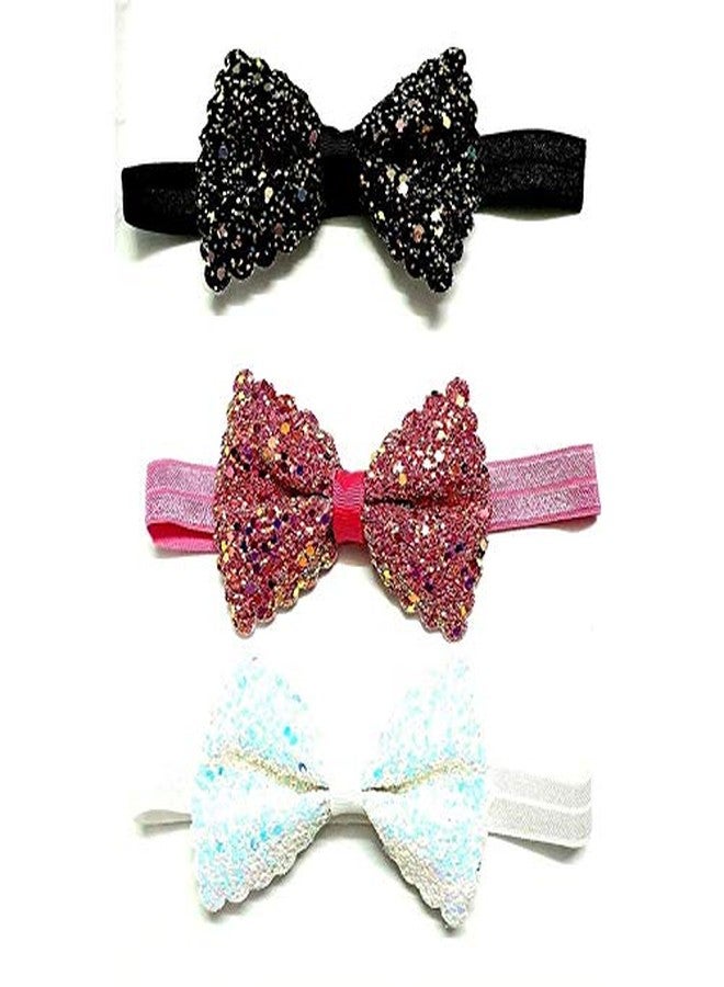 Belicia Big Boutique Bling Sparkly Glitter Sequin Bows Headband Elastic Rubber and Fabric Multicolour Hair Bands for Newborns Babies, Toddlers and Infants - Image 3