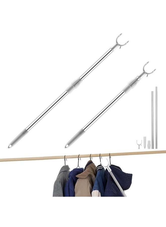 HASTHIP® Retractable Clothesline Pole, 32.6"-56.2" Telescopic Laundry Hanging Rod, Zinc Alloy Prongs Clothesline Pole, Suitable for Indoor and Outdoor Use - Image 1