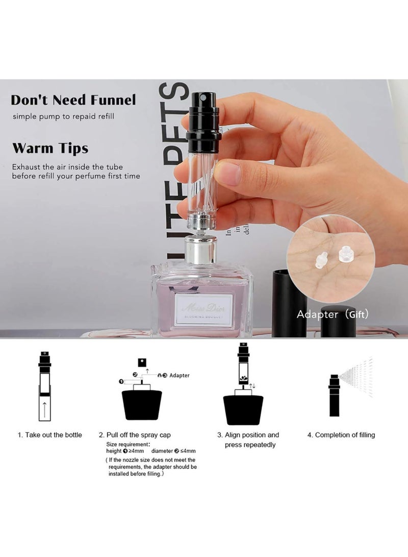 شابية عبوة من 4 زجاجات عطر قابلة لإعادة التعبئة للسفر سعة 5 مل، بخاخ عطر بقاعدة، زجاجة رذاذ صغيرة فارغة، عطر سفر، مستلزمات سفر جيبية، أساسيات السفر في العطلات، موزع كولونيا صغير فارغ، بخاخ جيب، فضي + ذهبي + ذهبي وردي + أسود - Image 5