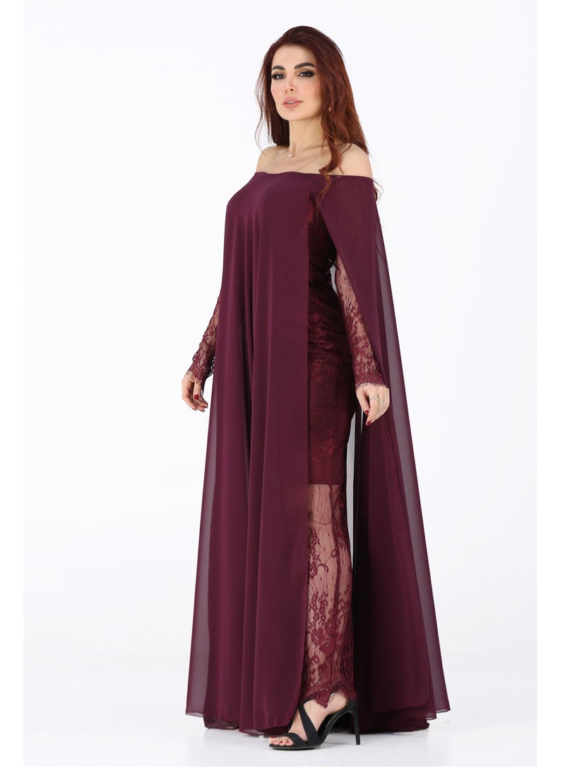 Modern Design Evening dress of lace material, with handkerchief sleeves of chiffon material  - Image 2