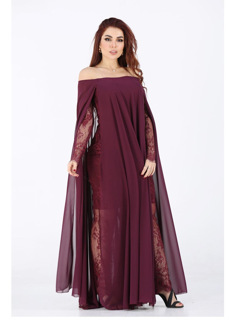 Modern Design Evening dress of lace material, with handkerchief sleeves of chiffon material  - Image 1