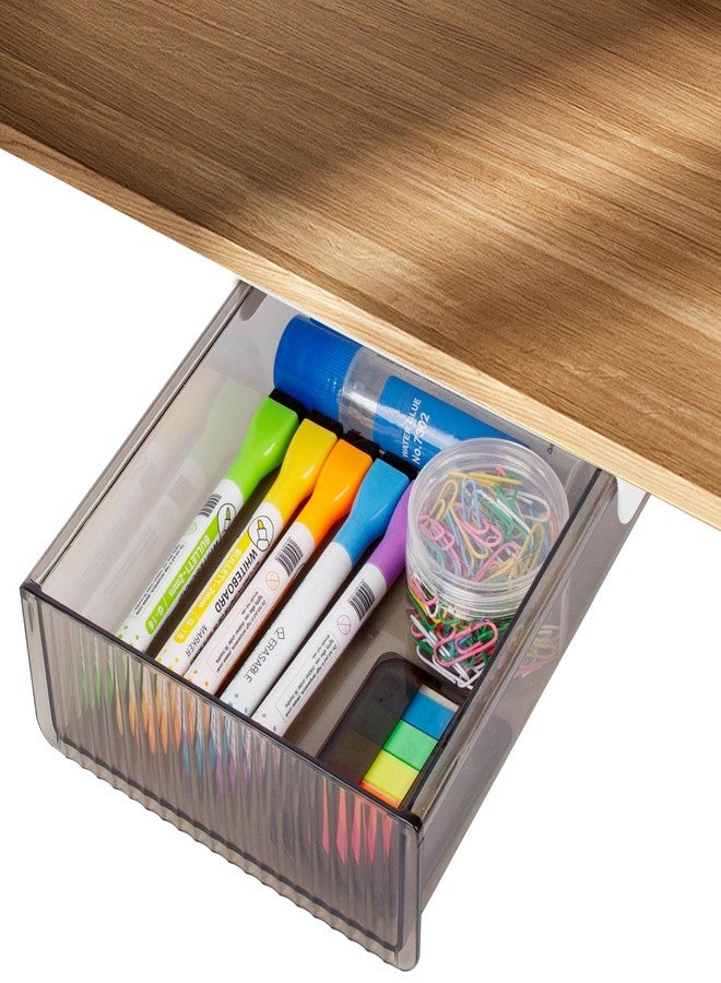 Boxalls Under Desk Storage Drawer, Under Table Slide Out Self-Adhesive Organization, Translucent Black Medium - Image 1