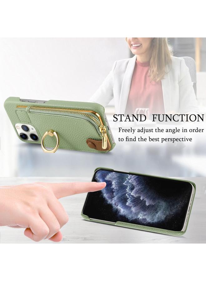 Zaboon Case For iPhone 11 Pro Litchi Leather Oil Edge Ring Zipper Wallet Back Phone Case - Image 5