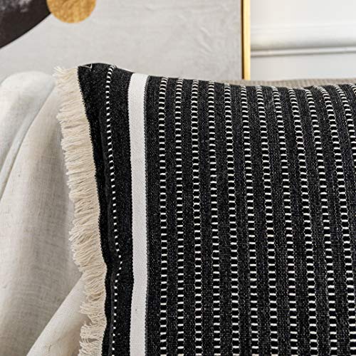 OJIA Modern Throw Pillow Cover with Tassels, Decorative Liana Fringe Accent Cushion Case, Farmhouse Woven Pillowcase for Sofa Chair Couch Bed Decor (Lumbar 18 x 18 Inches, Black) - Image 3
