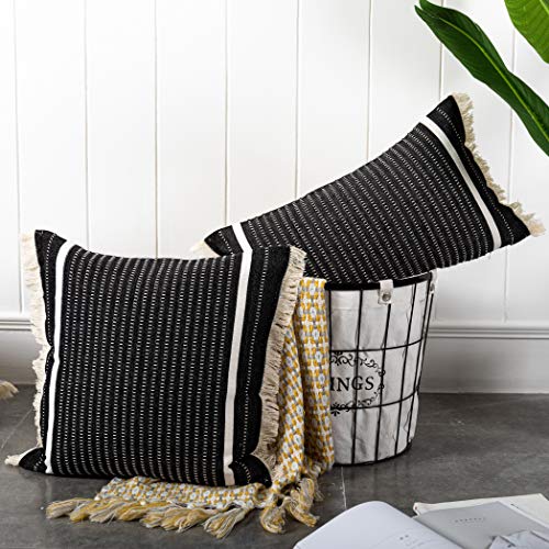 OJIA Modern Throw Pillow Cover with Tassels, Decorative Liana Fringe Accent Cushion Case, Farmhouse Woven Pillowcase for Sofa Chair Couch Bed Decor (Lumbar 18 x 18 Inches, Black) - Image 5