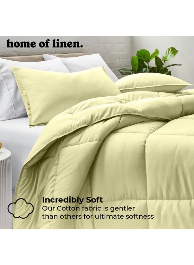 Home of linens Cotton - Plain - 3 Pieces Heavy Comforter Set - 2.8Kgs - Down Alternative Filling - (For Matress 100cm/120cm) - Size (180cm x 240cm) + 2 Pillow Case Covers (50cm x 70cm) - Olive  - Image 2