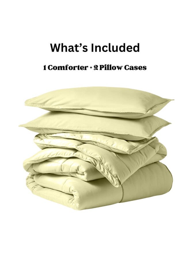 Home of linens Cotton - Plain - 3 Pieces Heavy Comforter Set - 2.8Kgs - Down Alternative Filling - (For Matress 100cm/120cm) - Size (180cm x 240cm) + 2 Pillow Case Covers (50cm x 70cm) - Olive  - Image 4