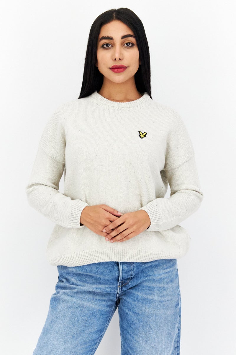 Lyle & Scott Women Crew Neck Long Sleeve Embroidered Logo Sweater, Off White - Image 1
