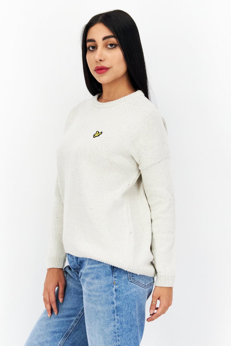 Lyle & Scott Women Crew Neck Long Sleeve Embroidered Logo Sweater, Off White - Image 3