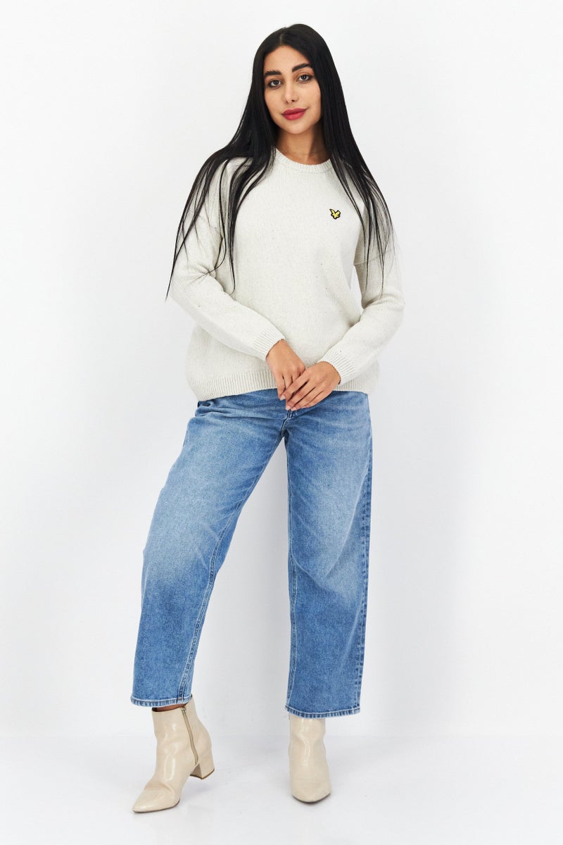 Lyle & Scott Women Crew Neck Long Sleeve Embroidered Logo Sweater, Off White - Image 2