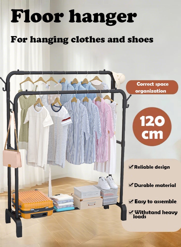 PHISMA Double Rods Garment Rack, 150*120*44cm Multi-functional Bedroom Sturdy Clothing Rack for Coats, Shirts, Dress  - Image 1