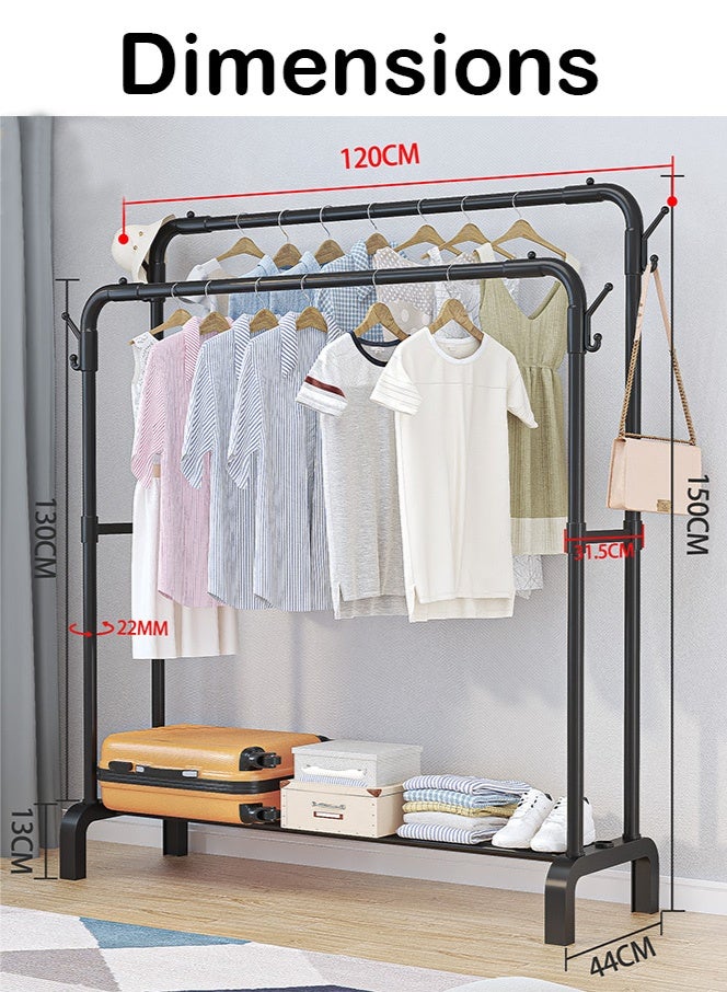 PHISMA Double Rods Garment Rack, 150*120*44cm Multi-functional Bedroom Sturdy Clothing Rack for Coats, Shirts, Dress  - Image 4