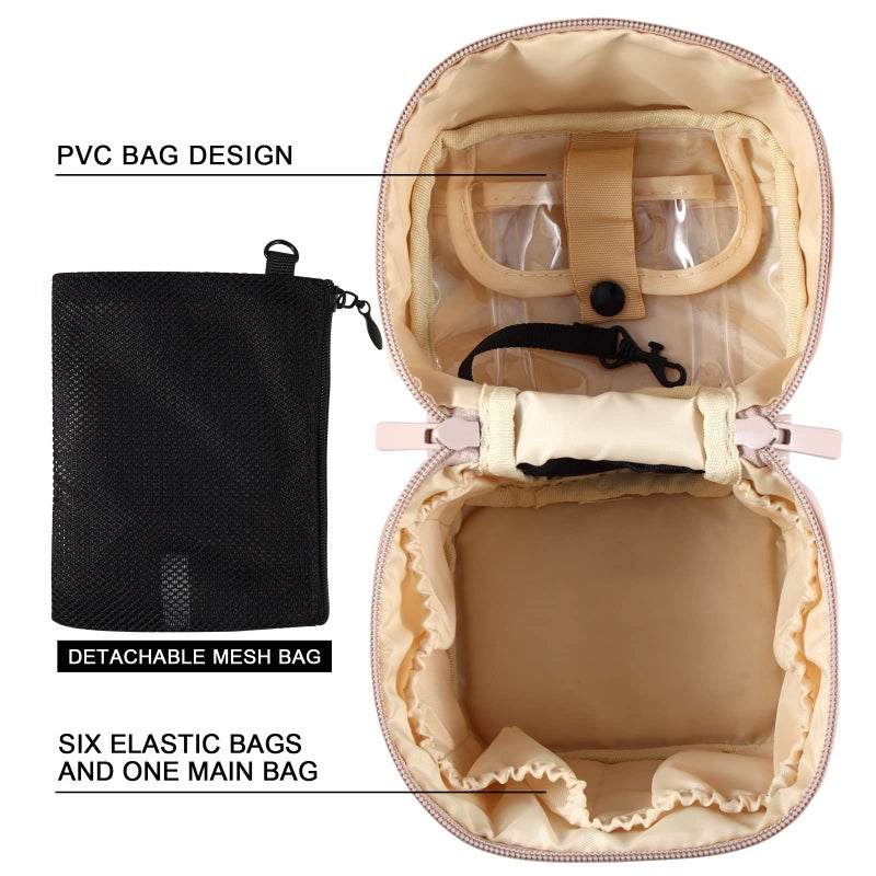 Bysiter Makeup Brush Organizer Artist Small Makeup Bag Brushes Set Case Professional Travelling Brush Pen Pencil Holder Make Up Cup Storage Organizer Case Pencil Pouch Cosmetic Bag for Travel (Pink) - Image 3