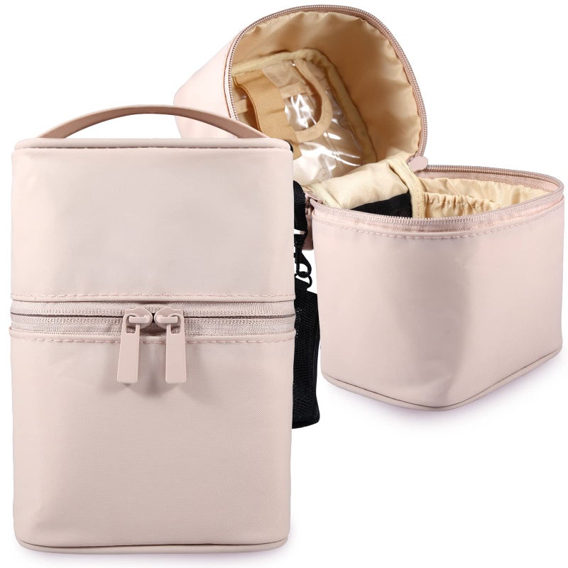 Bysiter Makeup Brush Organizer Artist Small Makeup Bag Brushes Set Case Professional Travelling Brush Pen Pencil Holder Make Up Cup Storage Organizer Case Pencil Pouch Cosmetic Bag for Travel (Pink) - Image 1