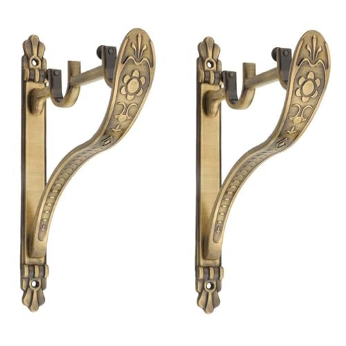 Ferio Double Curtain Rod Supports Zinc Alloy for Door and Window Fitting for 1 Inch Rod Pocket Size Brass Antique Finish for Home Décor (Pack of 2) - Image 4